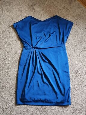 MM Lafleur Everyday Satin Jillian Dress Cap Sleeve Boat Neck Sapphire Blue 18